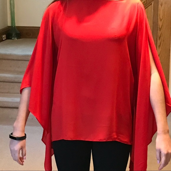 Vince Camuto Red Chiffon Butterfly Sleeve Poncho - Picture 3 of 6